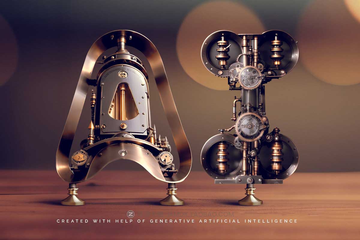 复古蒸汽朋克工业机械3D金属质感英文字体安装包设计素材 SteampunkAi – Color Bitmap Font插图2