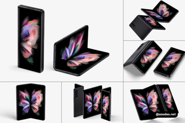 23款时尚三星Galaxy Z折叠手机APP界面广告海报设计PS贴图样机模板素材 Z Samsung Galaxy Z Fold 3 Mockups