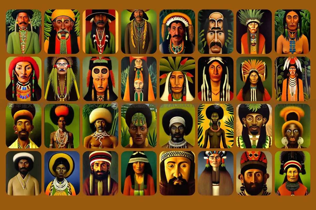 100款复古土著人物祖先首领古代原始部落肖像人像头像手绘插图插画图片素材 Portraits Vol.02插图8