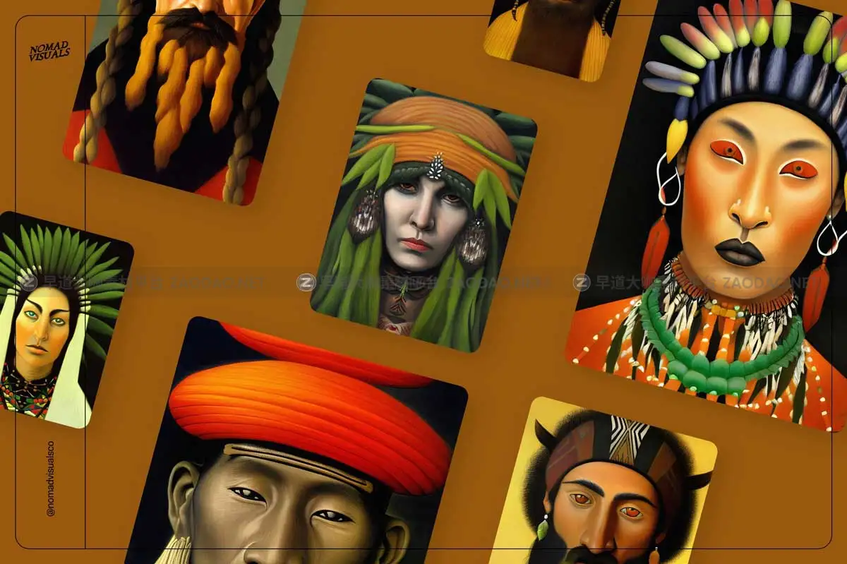 100款复古土著人物祖先首领古代原始部落肖像人像头像手绘插图插画图片素材 Portraits Vol.02插图13