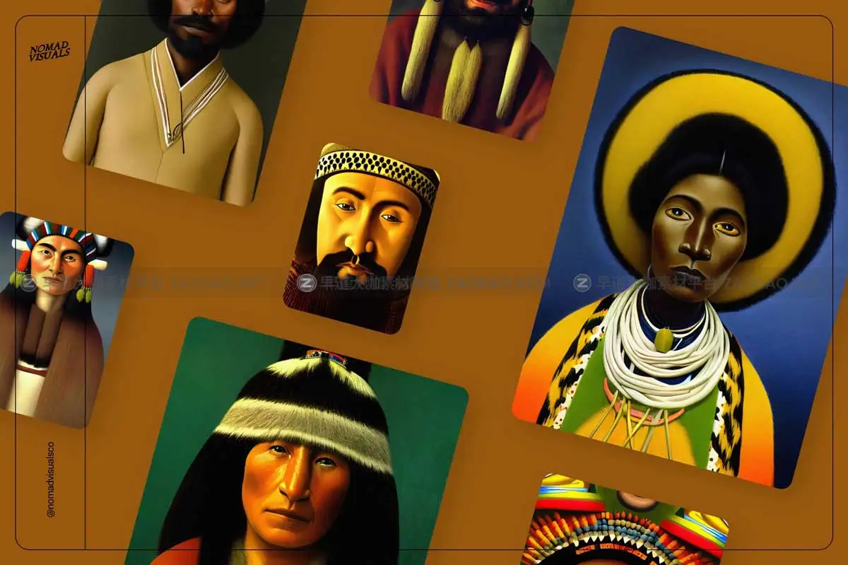 100款复古土著人物祖先首领古代原始部落肖像人像头像手绘插图插画图片素材 Portraits Vol.02插图14