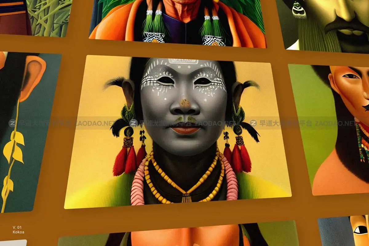 100款复古土著人物祖先首领古代原始部落肖像人像头像手绘插图插画图片素材 Portraits Vol.02插图21