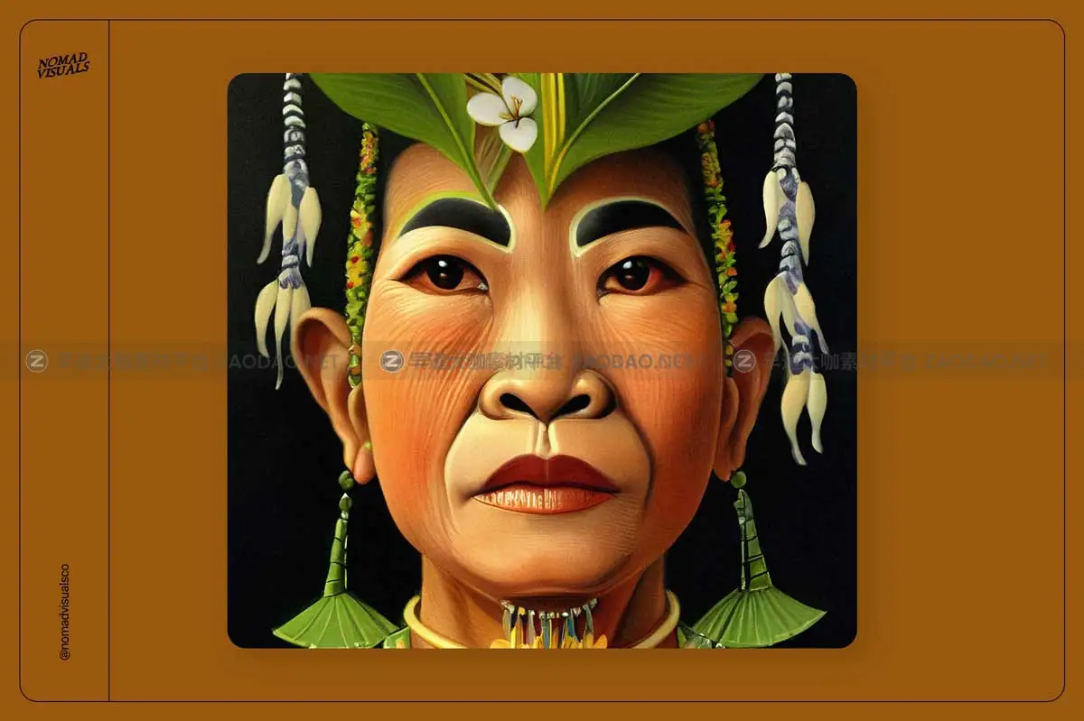 100款复古土著人物祖先首领古代原始部落肖像人像头像手绘插图插画图片素材 Portraits Vol.02插图23