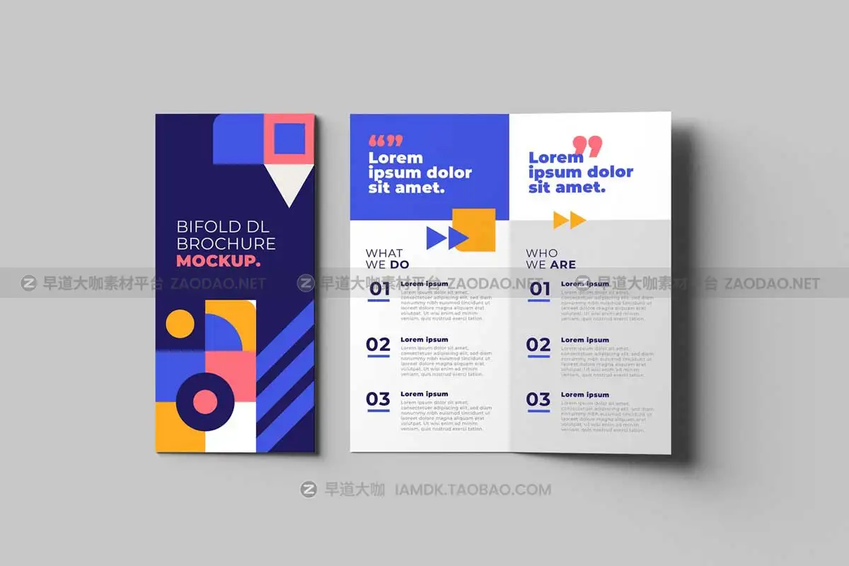 6款逼真两折页小册子画册设计展示贴图PSD样机模板素材 Bifold DL Brochure Mockups插图1