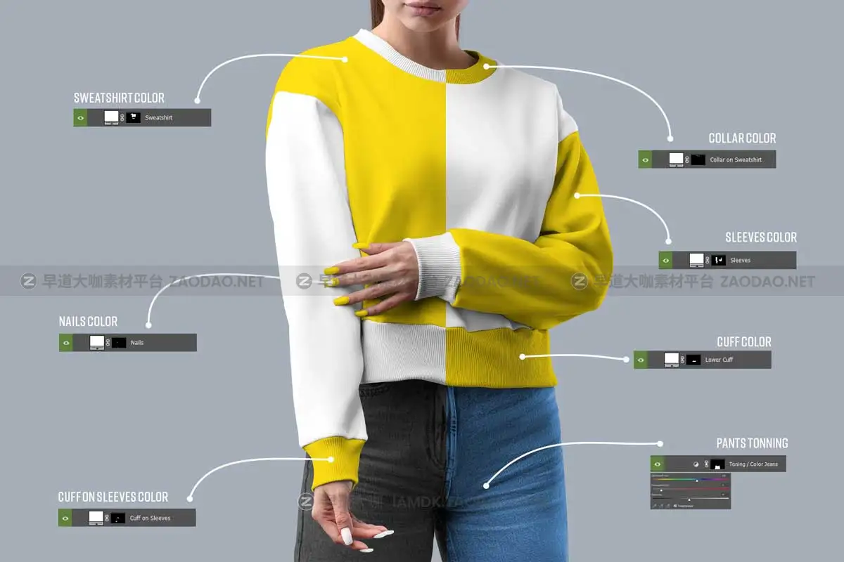 9款时尚女士运动套衫露脐短款卫衣图案设计PS智能贴图样机模板素材 9 Mockups Woman Crop Top Sweatshirt插图2