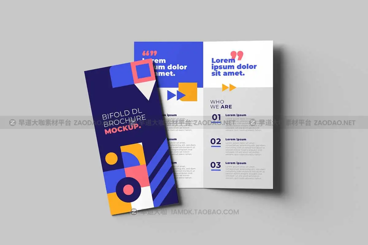 6款逼真两折页小册子画册设计展示贴图PSD样机模板素材 Bifold DL Brochure Mockups插图6