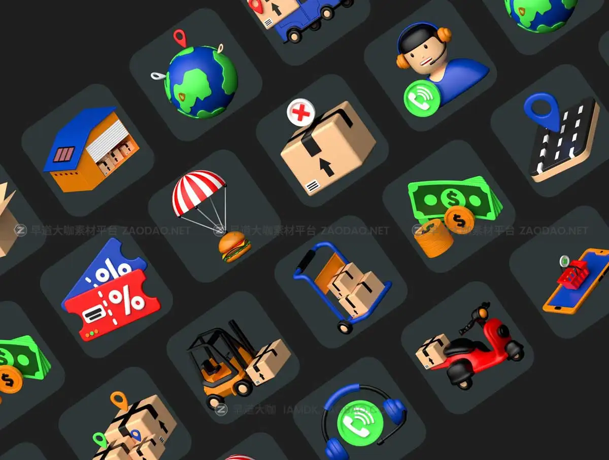 39款卡通有趣快递物流送货3D三维立体图标Icons设计素材合集 Delivery 3D icons Set插图4