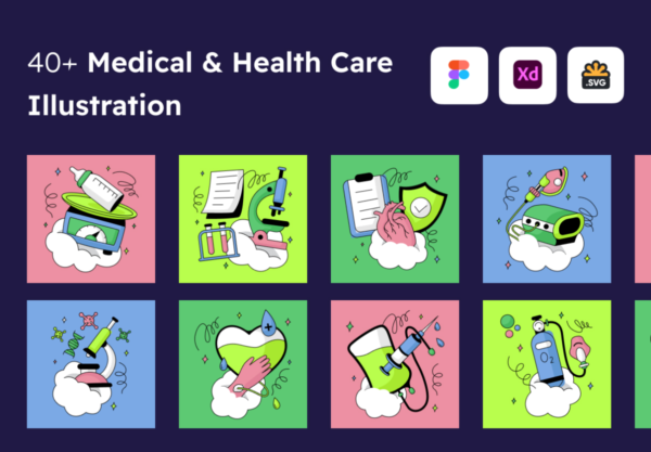 40款创意医疗保健网站APP界面设计手绘插画插图Figma素材 Medical & Health-Care Illustrations