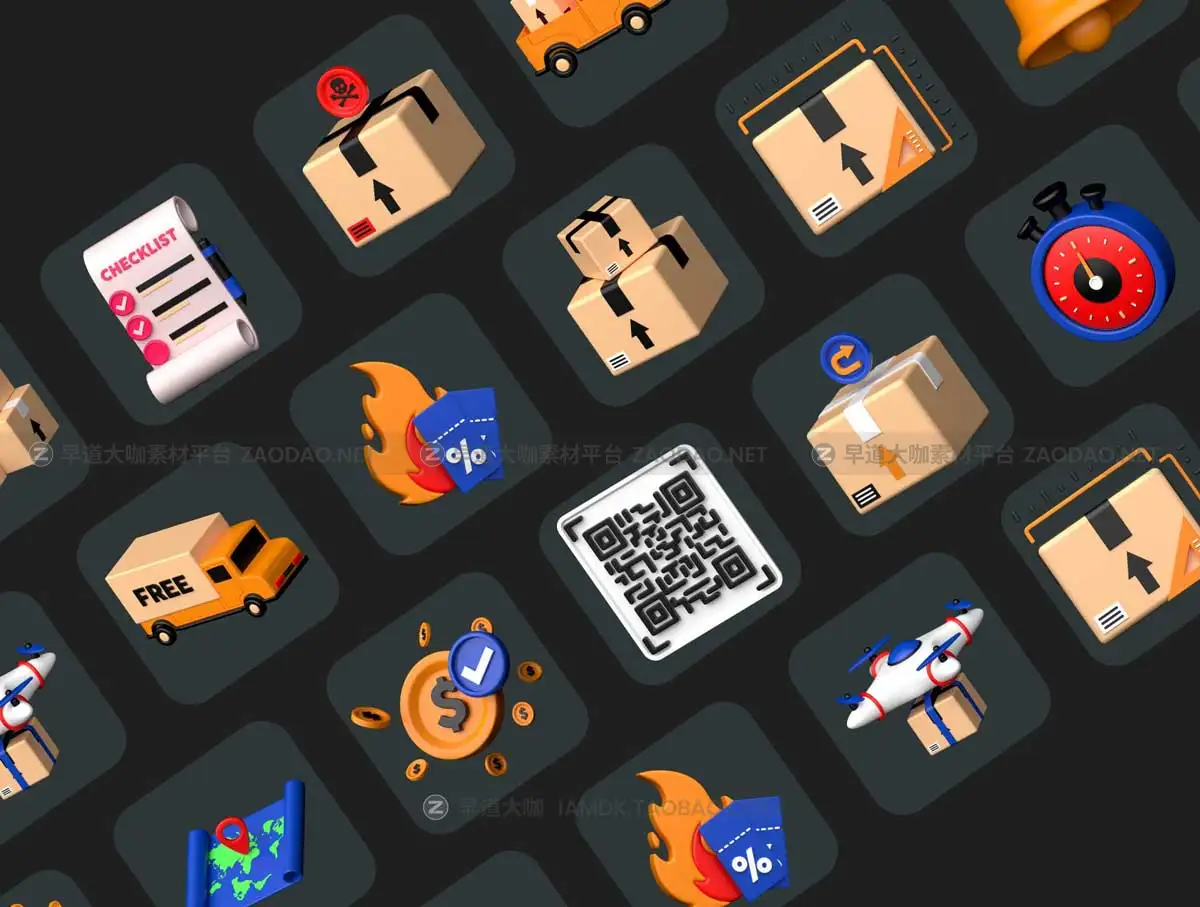 39款卡通有趣快递物流送货3D三维立体图标Icons设计素材合集 Delivery 3D icons Set插图5