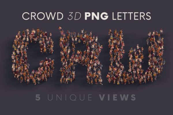 创意逼真人群英文字母数字3D立体PNG免抠图设计素材 Big Crowd – 3D Lettering