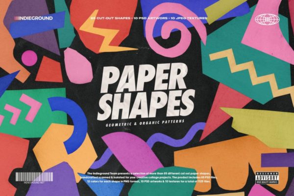 1125款孟菲斯风撕裂剪纸多彩卡纸纸片拼贴艺术纸张纹理图片PS设计素材 Indieground Design – Paper Shapes