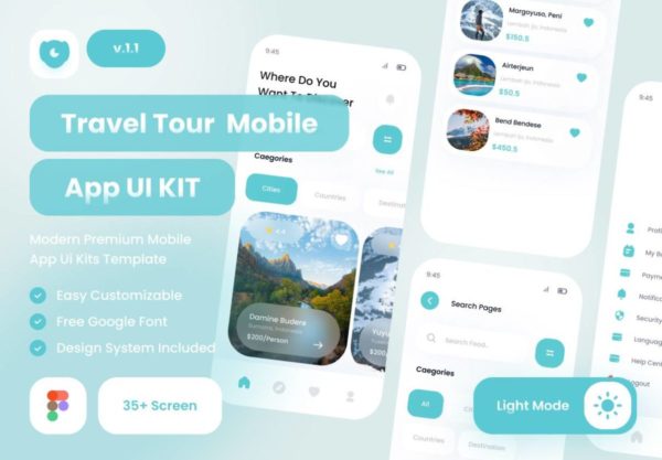 30+优质旅行景区门票酒店预定APP界面设计Figma模板素材 Arjuno Travel Tour App UI Kit