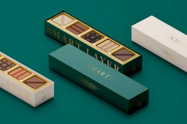 高端巧克力糕点礼盒包装纸设计展示效果图PSD样机模板素材 Chocolate Box Mockup