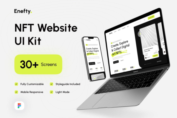 30+优质NFT虚拟物品加密艺术在线交易网站界面设计FIgma模板素材 Enefty – NFT Website UI Kit