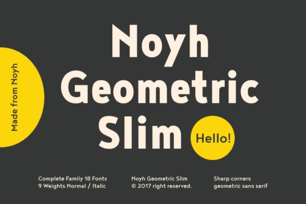 18款现代时尚几何风杂志海报标题徽标Logo设计无衬线英文字体包 Noyh Geometric Slim