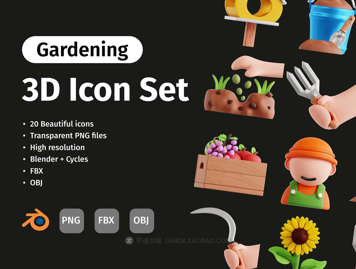 20款精美绿植花店园艺软件APP界面设计3D立体图标素材合集 3D Gardening Icon Set插图
