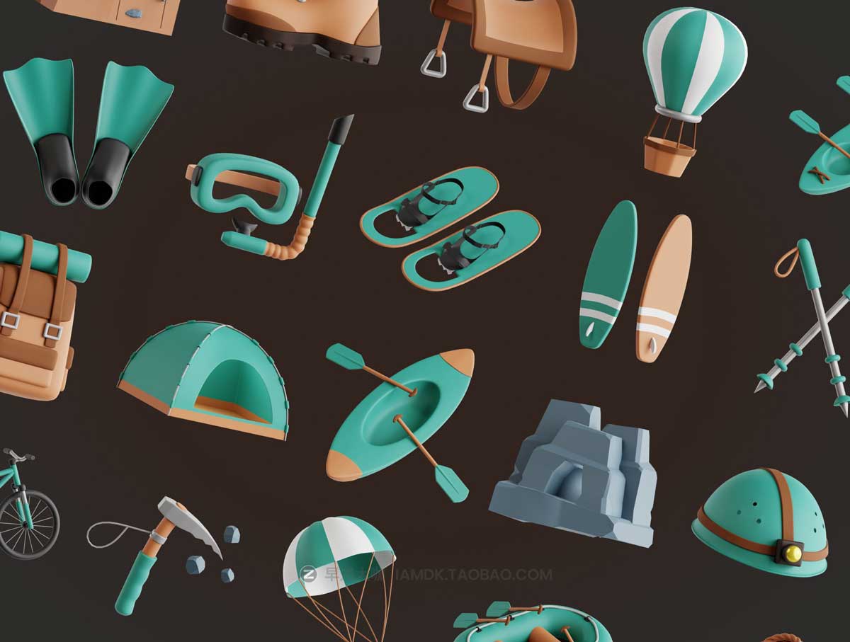 22款精美徒步旅行野营冒险运动3D图标Icons设计素材合集 Adventure Sports 3D Icon Set插图4