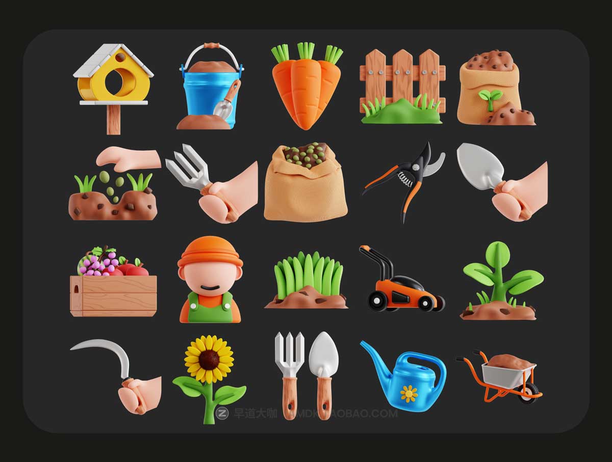 20款精美绿植花店园艺软件APP界面设计3D立体图标素材合集 3D Gardening Icon Set插图5