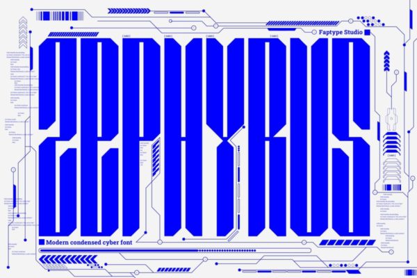 未来赛博朋克科幻工业机械机甲风PSAI英文字体安装包素材 Zephyrus Modern Condensed Cyber Font