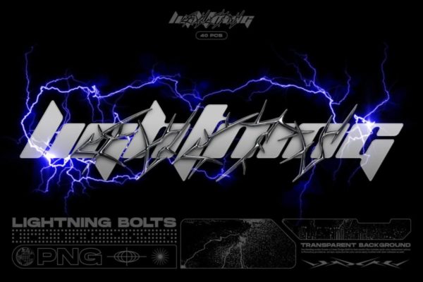 45+款潮流复古地下嘻哈小众酸性个性抽象光芒闪电图形设计素材 Lightning Bolts by MiksKS