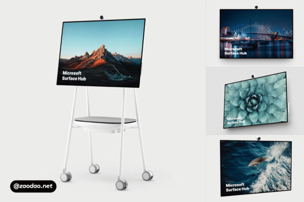32款时尚微软Surface Hub一体式数字白板移动电脑团队会议平台UI界面设计屏幕展示PSD样机 Microsoft Surface Hub Mockups
