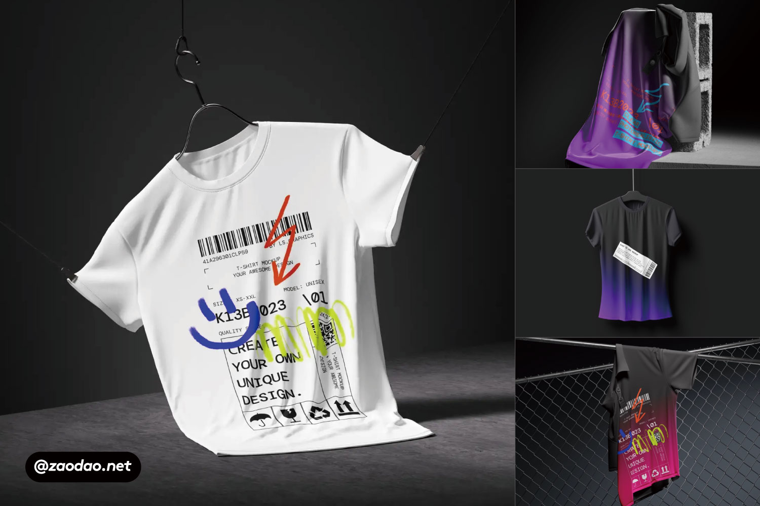 32款潮牌街头嘻哈服饰T恤半袖图案展示贴图样机PSD设计素材 T-Shirt Mockups插图
