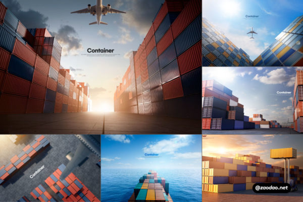 9款创意港口国际贸易海运物流集装箱海报展板招贴设计PSD分层源文件素材 Seaport Logistics Poster Template