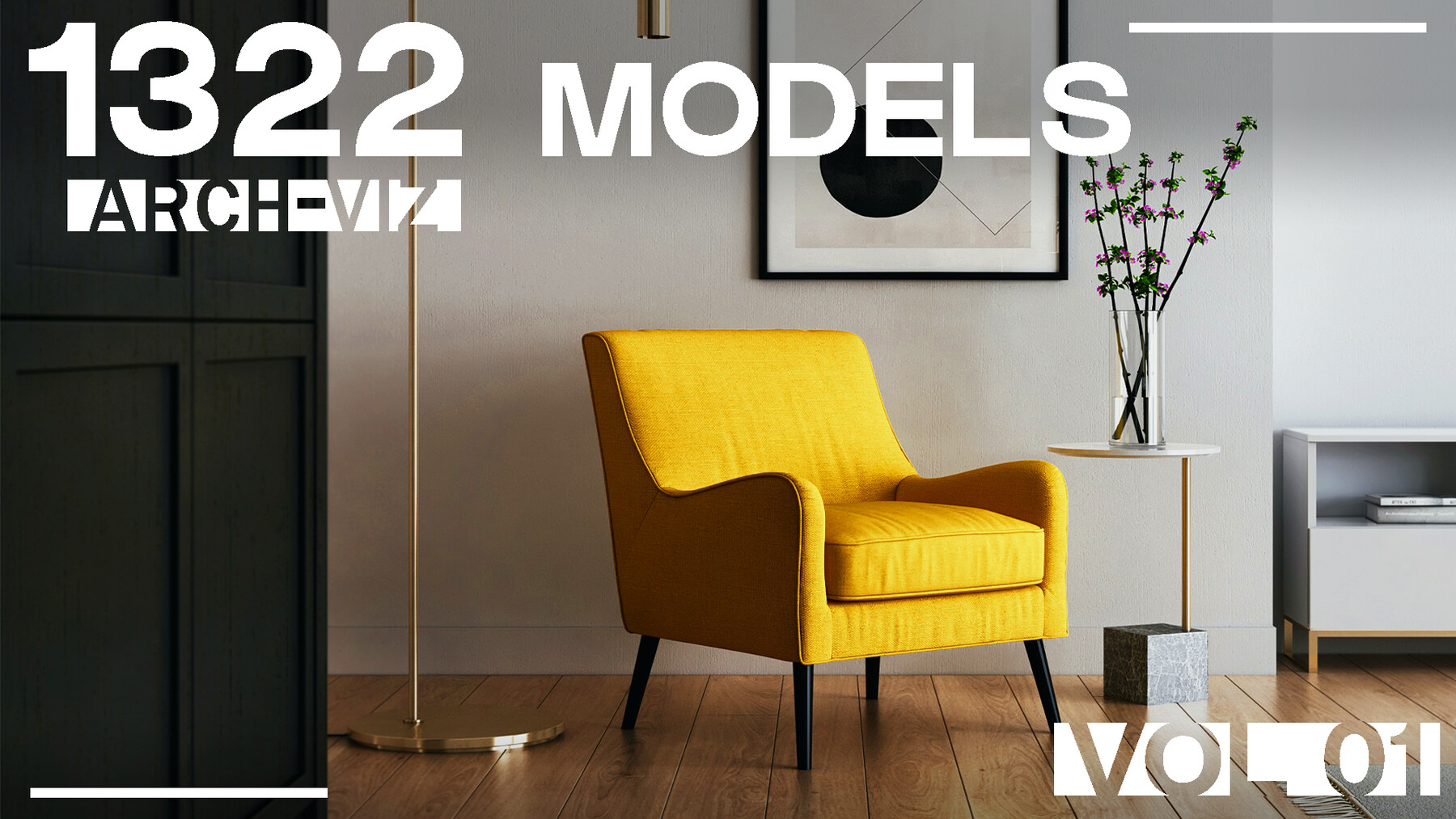 Blender 1322组室内家具床桌椅柜子沙发灯具植物3D模型插件预设 Interior Models VOL 01插图