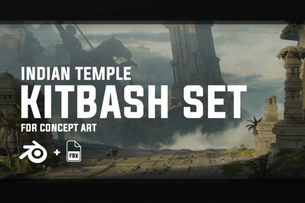 Blender模型 远古印度神庙庙宇遗迹3D模型Blender/FBX ArtStation – Indian Temple – KitBash Set