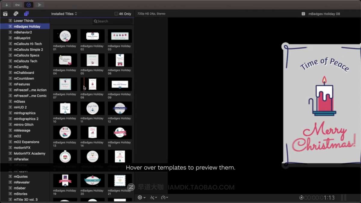 Fcpx插件 30种假期节日主题气氛标签徽章动画预设包 MotionVFX – mBadges Holiday插图2