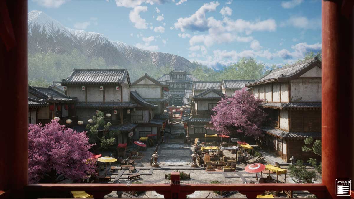 UE模型 复古封建社会日本和风城市寺庙楼阁建筑3D素材包 Unreal Engine – Feudal Japan Megapack插图11