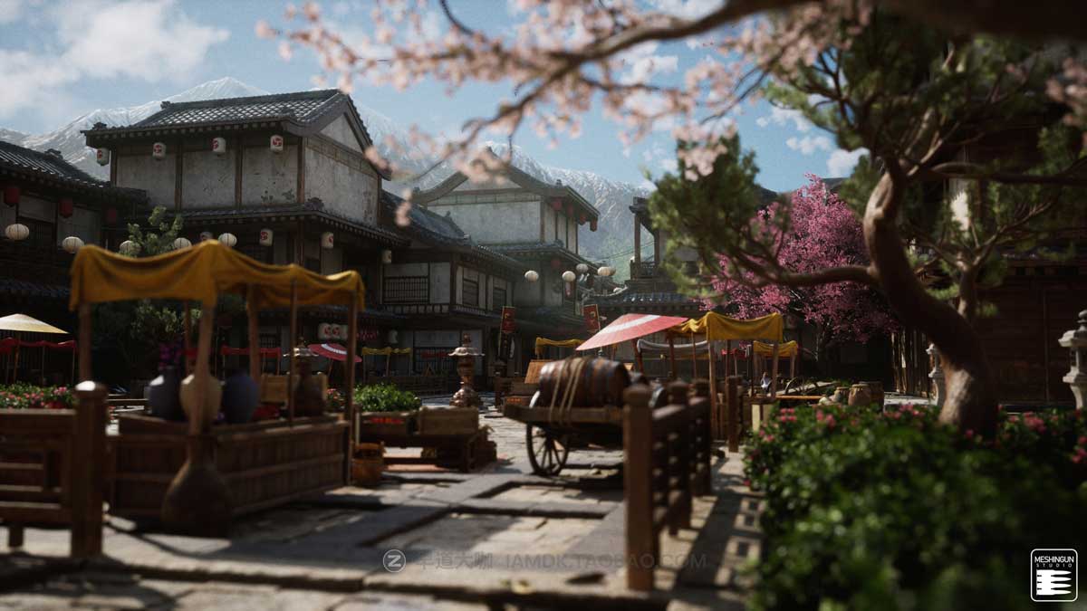 UE模型 复古封建社会日本和风城市寺庙楼阁建筑3D素材包 Unreal Engine – Feudal Japan Megapack插图12