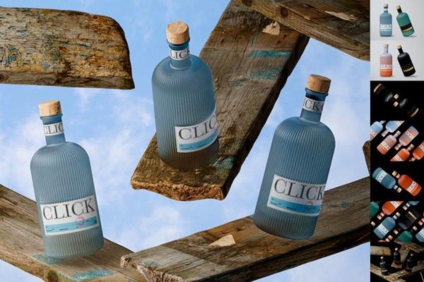 8款高级陶瓷玻璃杜松子酒瓶外观贴纸设计展示效果图PSD样机模板素材 Gin Bottle Mockup Set