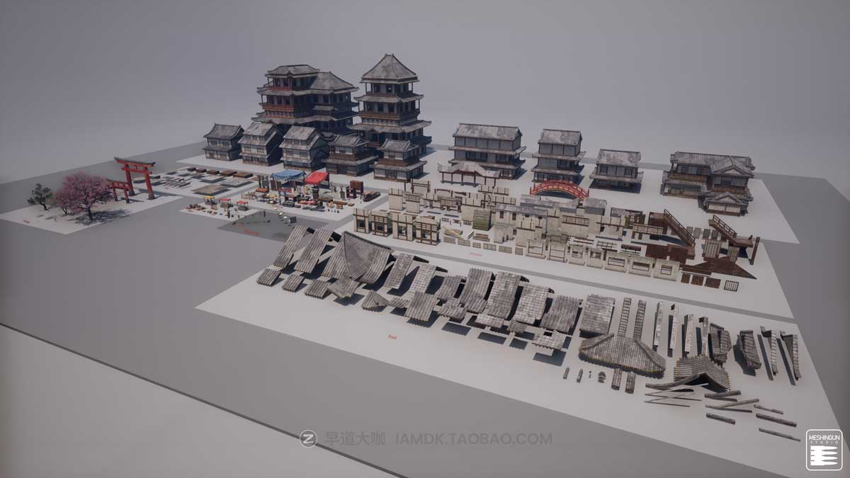 UE模型 复古封建社会日本和风城市寺庙楼阁建筑3D素材包 Unreal Engine – Feudal Japan Megapack插图20