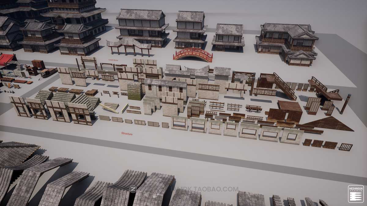 UE模型 复古封建社会日本和风城市寺庙楼阁建筑3D素材包 Unreal Engine – Feudal Japan Megapack插图22