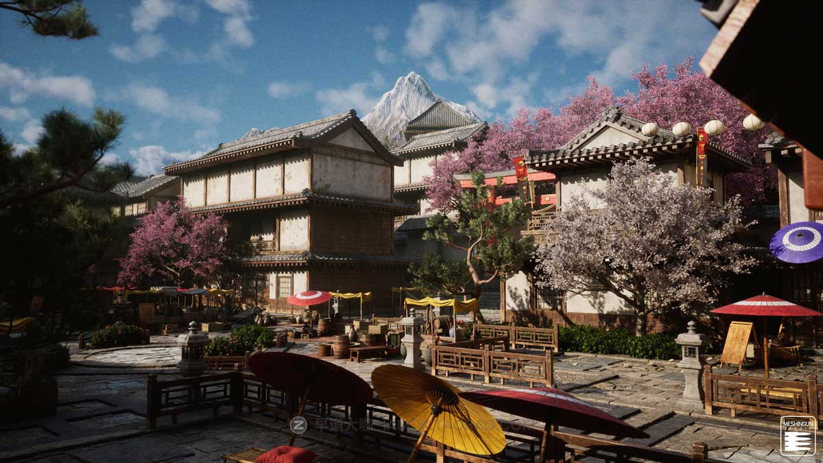 UE模型 复古封建社会日本和风城市寺庙楼阁建筑3D素材包 Unreal Engine – Feudal Japan Megapack插图4
