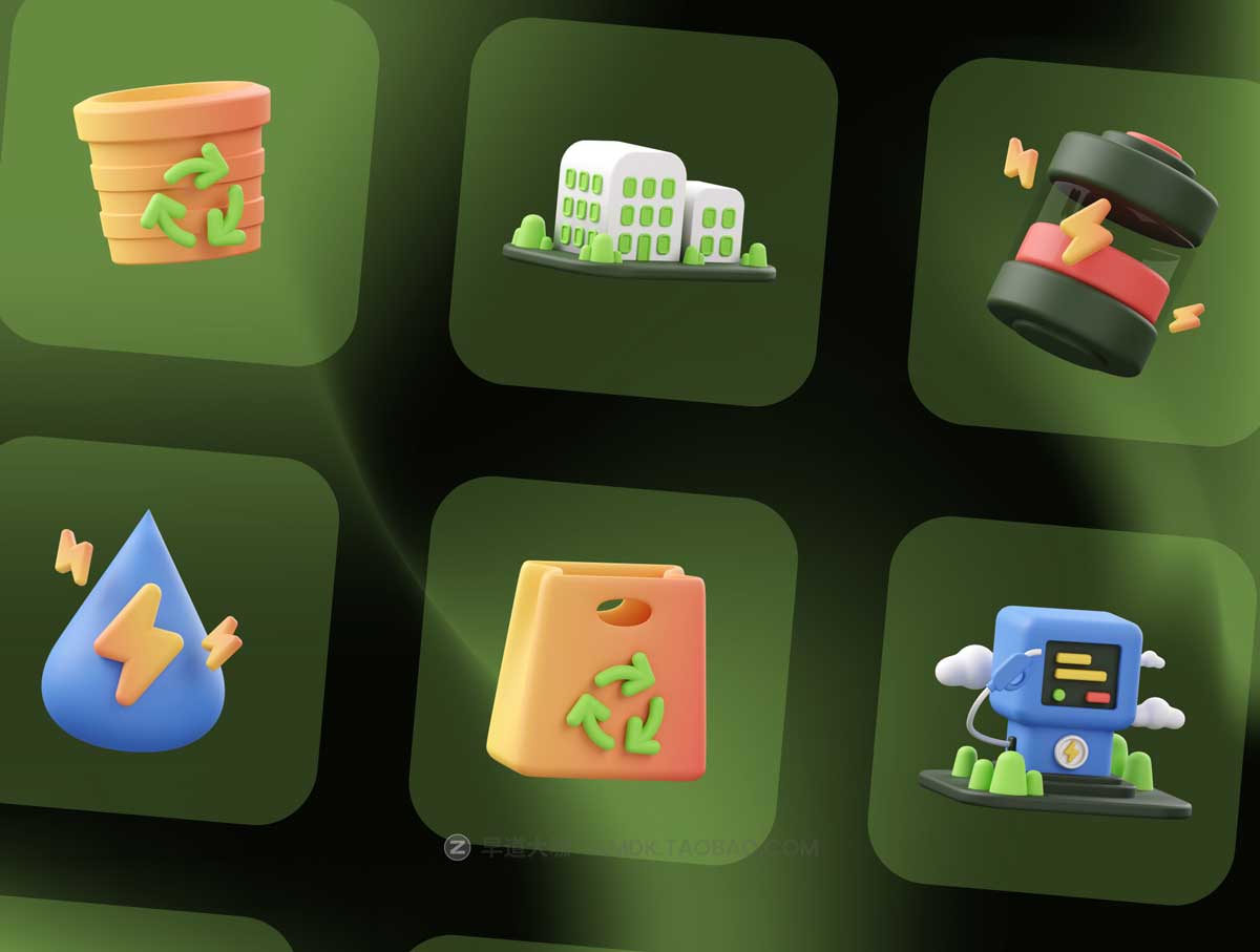 20款高级独特绿色节能环境保护3D插图图标Icons设计素材包 Ecology 3D Illustration插图3