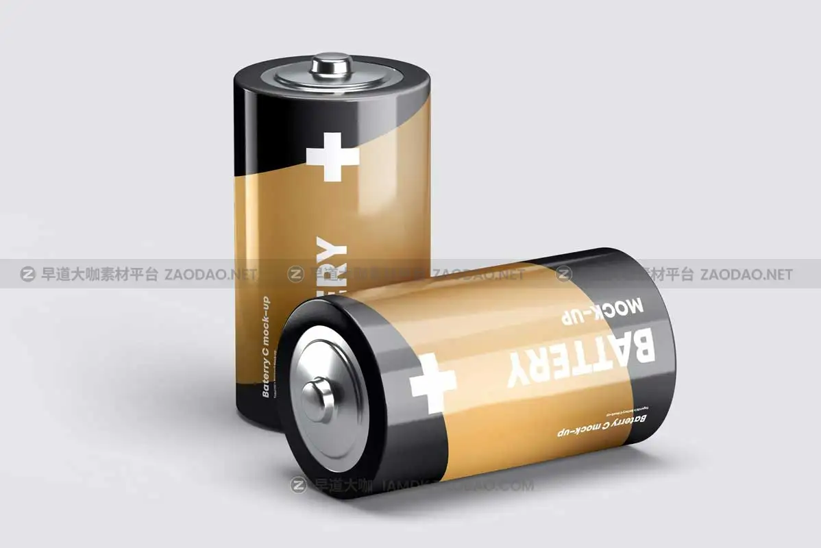 6款逼真碳性2号蓄电池干电池设计展示贴图PSD样机模板素材 Battery C Mock-up插图2
