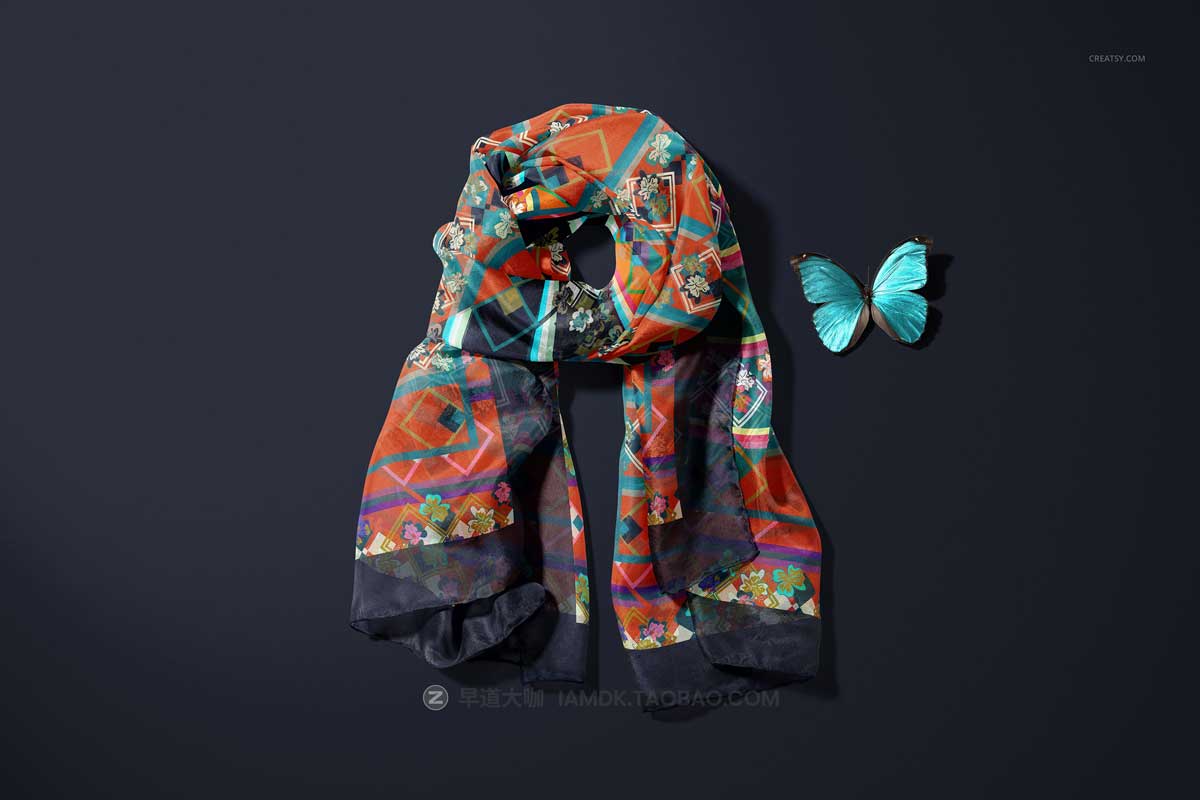 时尚雪纺真丝围巾方巾丝巾印花图案设计展示贴图PS样机模板素材 Habotai Silk Scarf Mockup Set插图5
