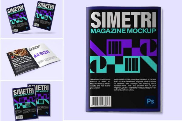 逼真宣传画册杂志封面设计展示效果图PSD样机模板素材 Magazine Mockup
