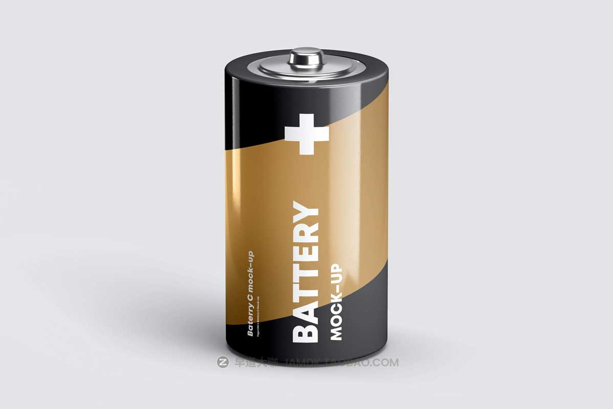 6款逼真碳性2号蓄电池干电池设计展示贴图PSD样机模板素材 Battery C Mock-up插图8