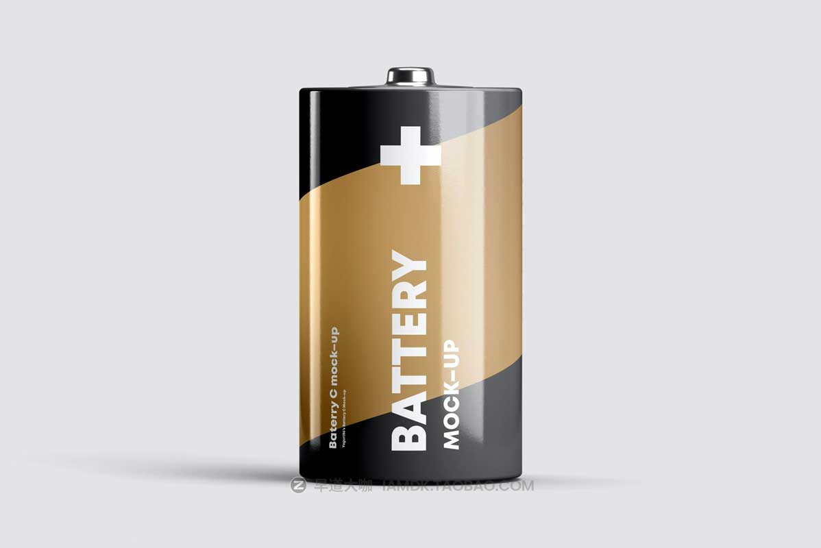 6款逼真碳性2号蓄电池干电池设计展示贴图PSD样机模板素材 Battery C Mock-up插图3