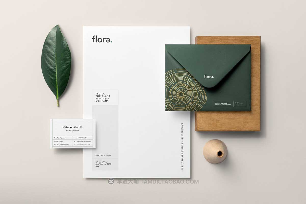 8款时尚优雅品牌VI设计名片信纸信封展示效果图PSD样机模板素材 Flora Branding Mockup Vol. 1插图4