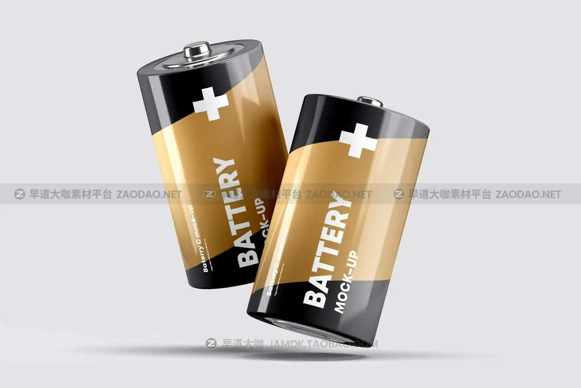 6款逼真碳性2号蓄电池干电池设计展示贴图PSD样机模板素材 Battery C Mock-up插图4