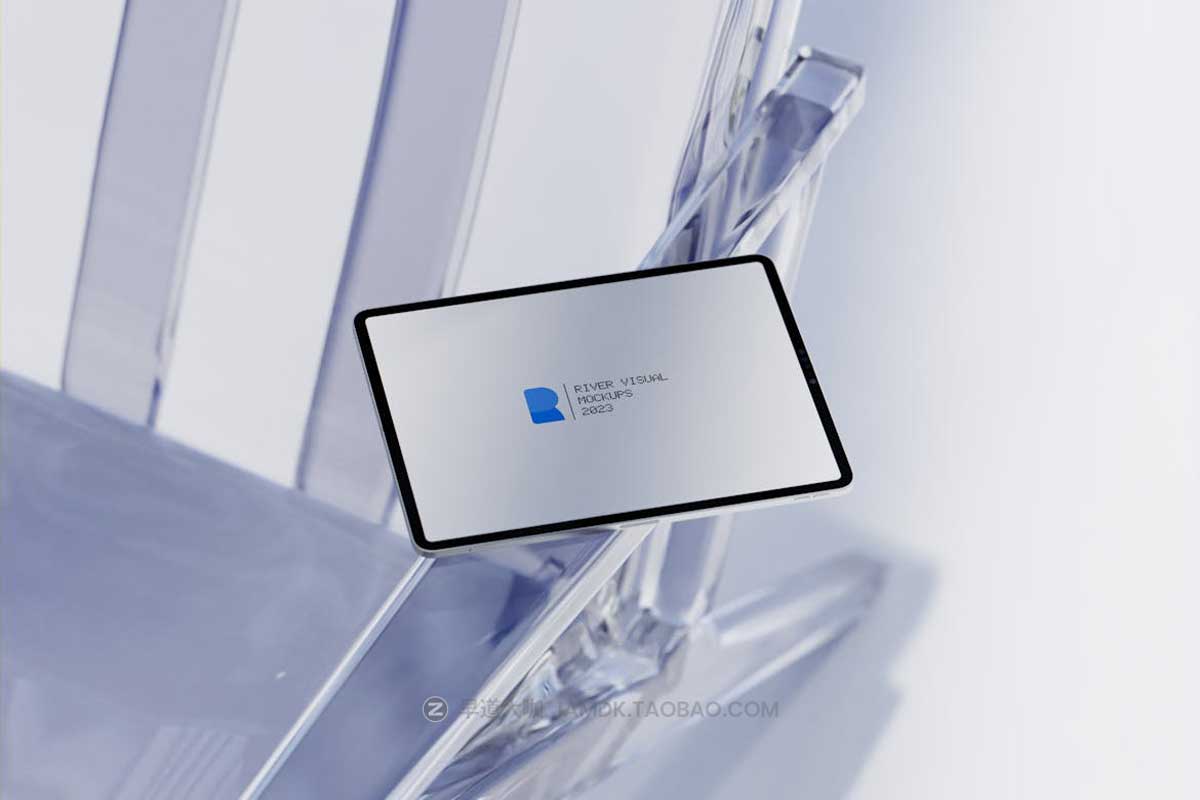 未来科幻玻璃场景苹果iPad手机iPhone 15笔记本电脑屏幕演示样机模板 Glass Glow Mockups Series插图4