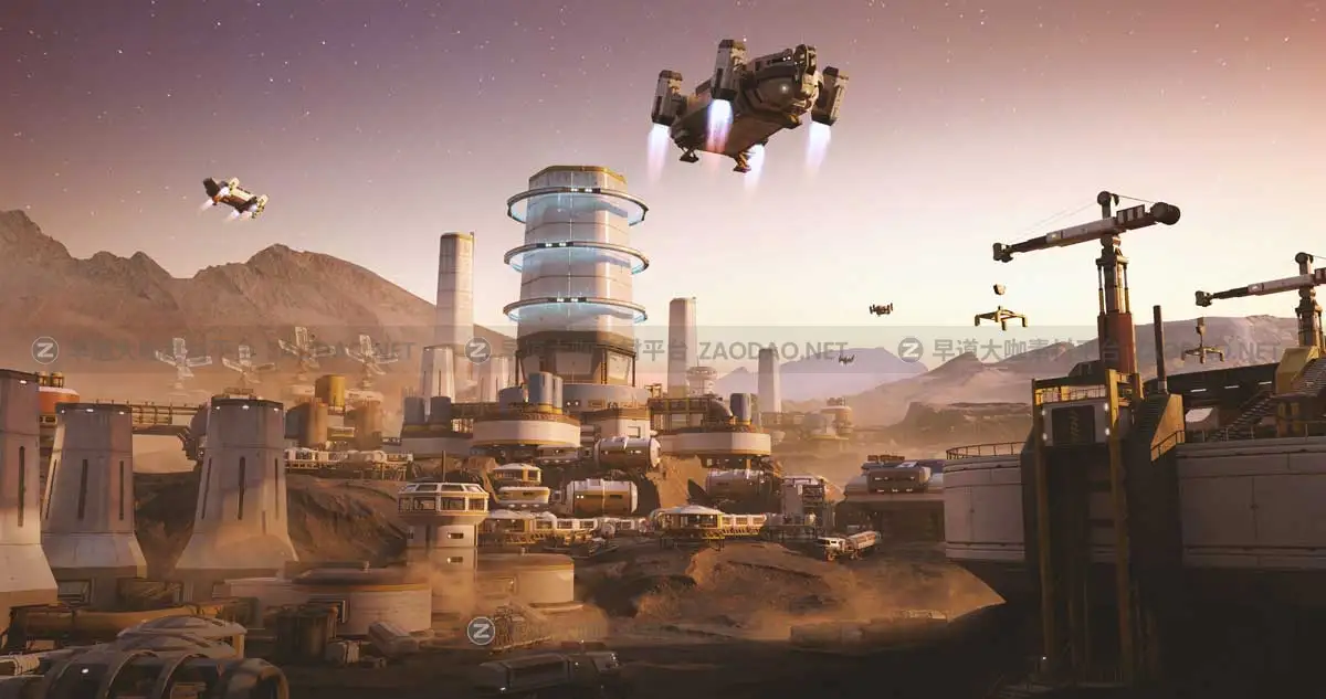 未来科幻银河系宇宙外星基地城市建筑模型MAX/BLEND/OBJ/FBX/UE格式 Kitbash3D – Mission to Minerva插图1