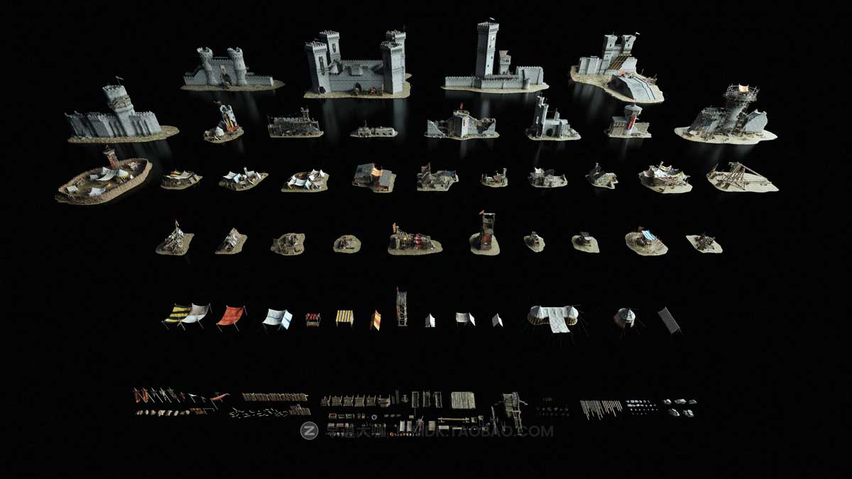 中世纪史诗战争攻城器械房子城堡建筑3D模型C4D/3DS MAX/Blender/FBX/OBJ/UE格式 KitBash3D – Medieval Siege插图2