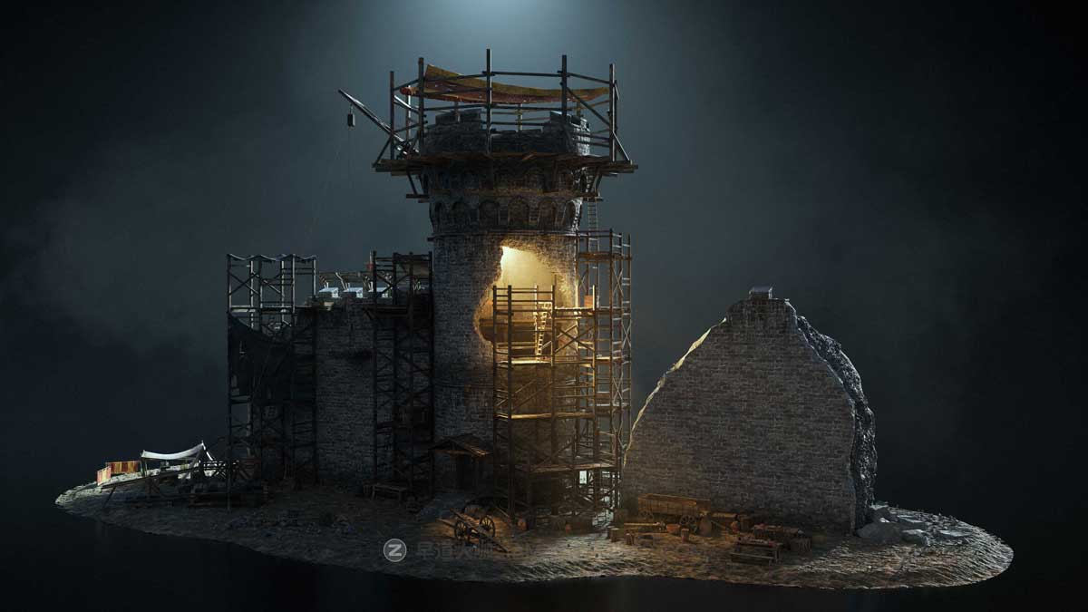 中世纪史诗战争攻城器械房子城堡建筑3D模型C4D/3DS MAX/Blender/FBX/OBJ/UE格式 KitBash3D – Medieval Siege插图10