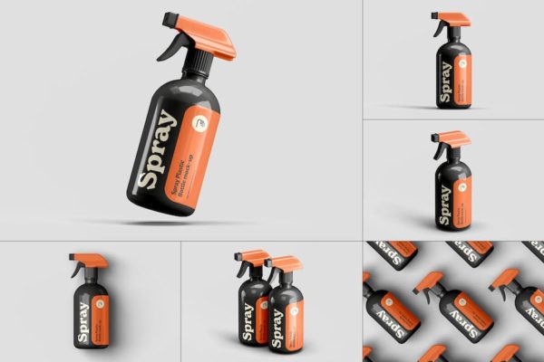 6款逼真液体清洁剂喷雾瓶外观设计展示效果图PSD样机模板 Spray Bottle Mock-up