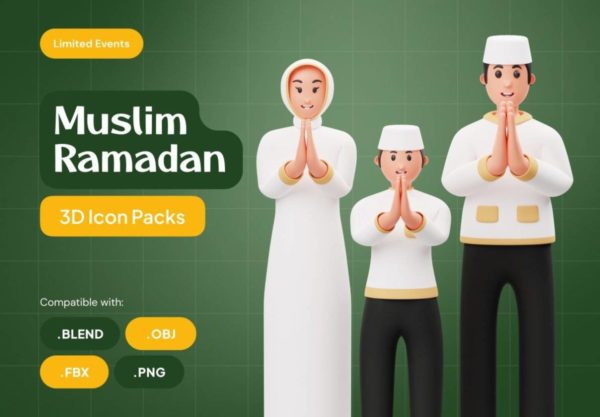 穆斯林斋月节3D人物角色插图Blender模型设计素材包 Muslim Ramadan 3D Character